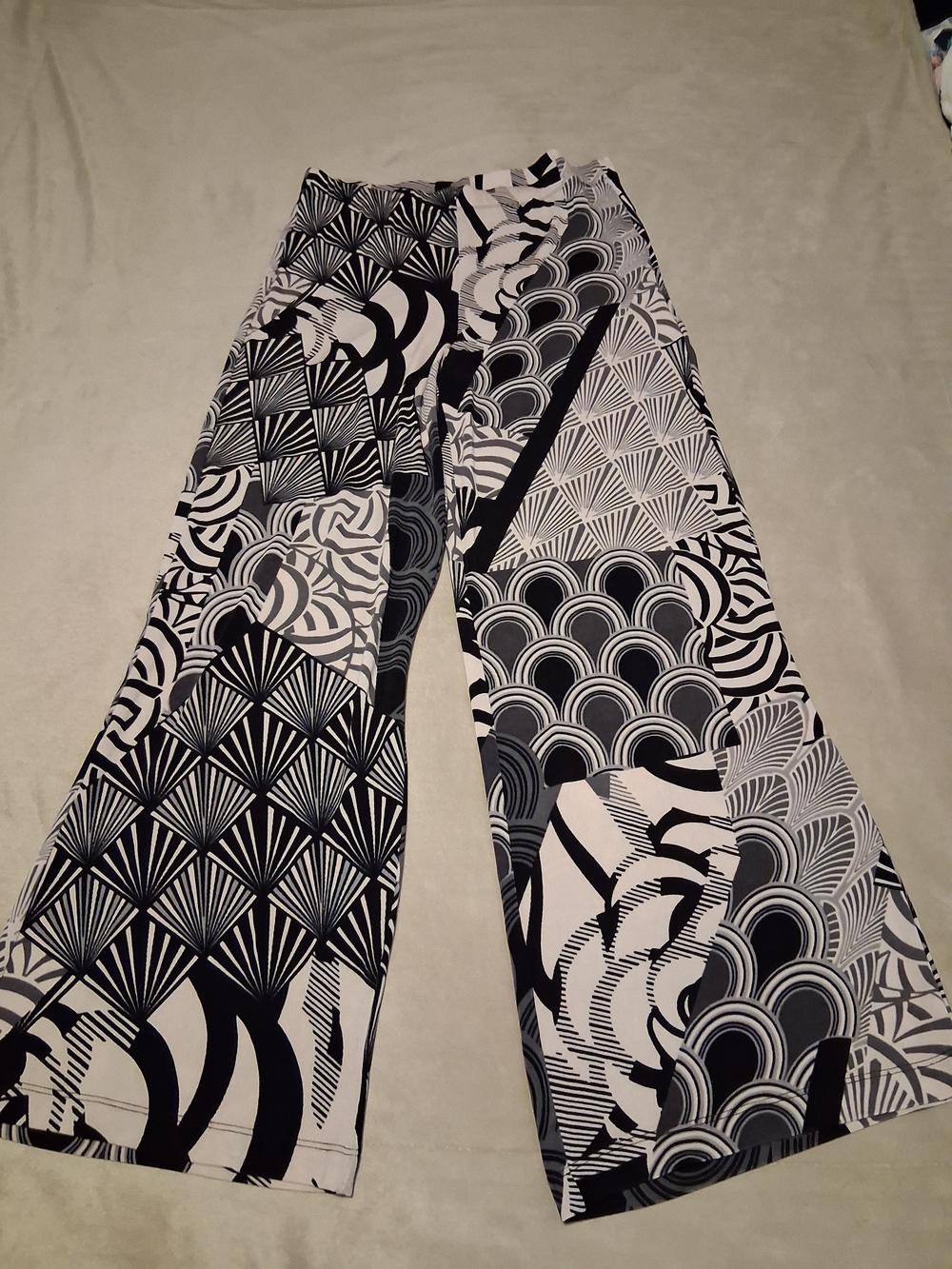 Chico's Black and White Patchwork Print Flare Pants